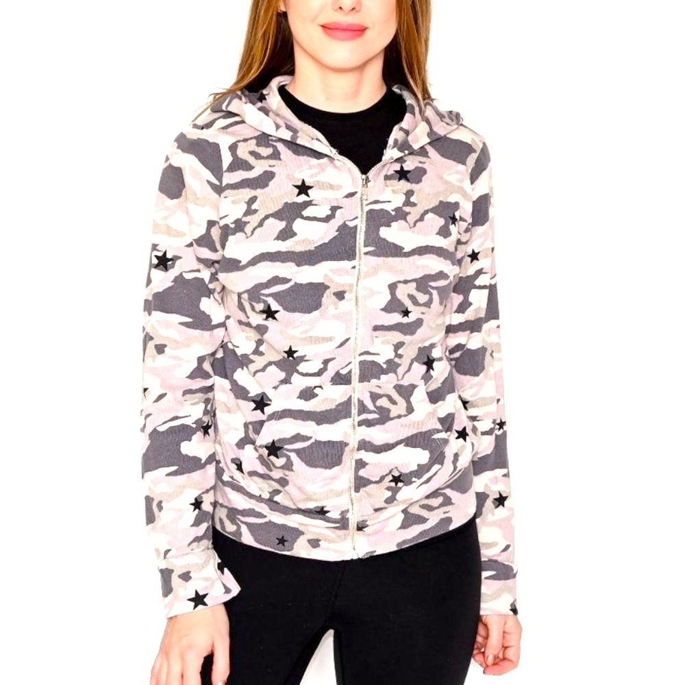 Monrow camo lightweight zip up with stars